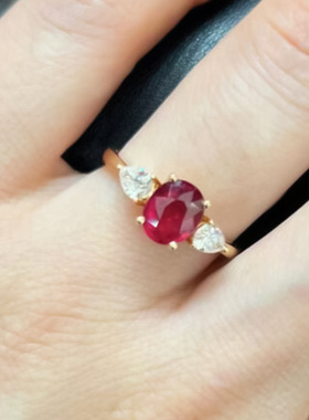 洛熙寺珠宝直播新款925银仿真鸽血红6*8mm椭圆红刚玉时尚百搭戒指