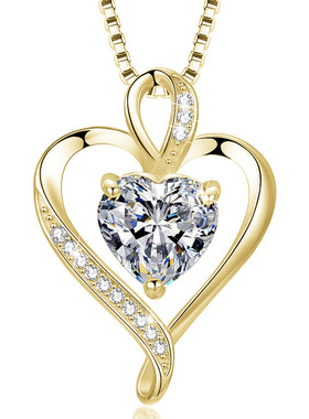 S925银交叉心形吊坠 欧美亚马逊跨境时尚心形锆石项坠厂家批发