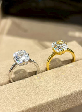卓之凡S925银镀金新款进口高碳钻戒指8*10白色冰花切欧美跨境代发