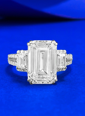 隆隆金珠宝直播新款S925银高碳钻8*12长方白钻时尚百搭戒指环欧美