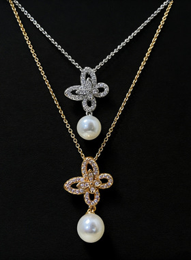 高级感格拉家蝴蝶项链女高版本轻奢满钻银饰品吊坠跨境批发锁骨链