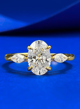 隆隆金新款S925银 6*9椭圆小巧三石金色戒指欧美时尚直播跨境款