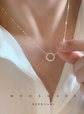 S925新款全新现货纯银镀14K黄金项链蓝色大海的传说满钻日韩K金链