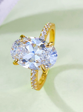 仙璨珠宝 新款S925银镀金仿真钻椭圆戒指8*12mm雷迪恩钻石底切割