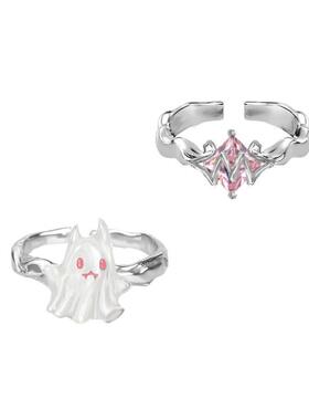 古灵精怪原创设节日轻奢甜酷食指戒指幽灵开口指环925银小恶魔食