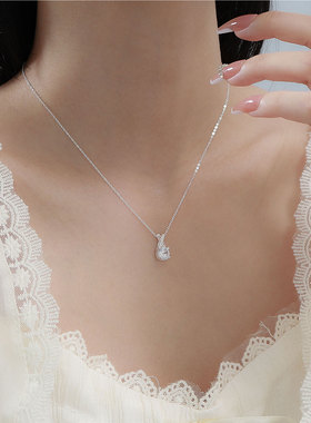 复古八心八箭项链S999纯银吊坠颈链女小众几何水滴闪钻足银锁骨链