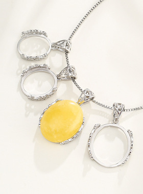 925银复古吊坠托女花纹设计吊坠托镶蜜蜡翡翠玉石diy吊坠空托配件