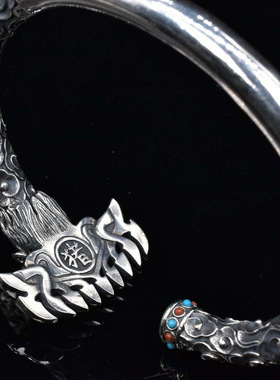 猪八戒！九齿钉耙手镯！仓吉手工S925银镯子复古个性霸气开口手环