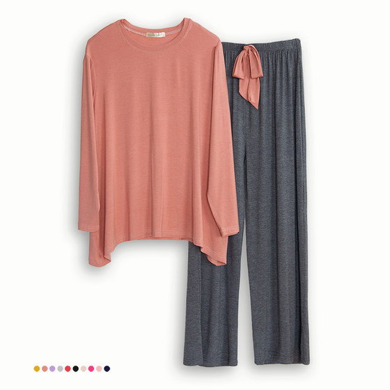 Summer and autumn Modal women's pajamas suit long-sleeved trousers round neck thin yoga large size loose casual confinement home clothes