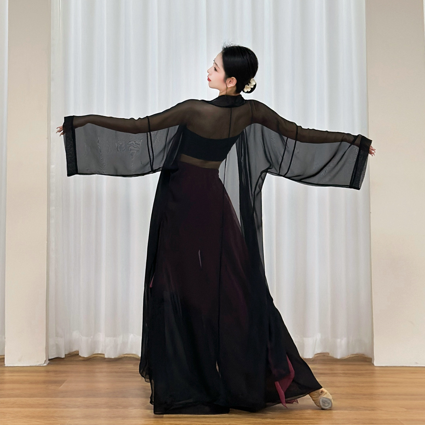古典舞服大袖开衫纱衣黑色飘逸古风爵士舞蹈服原创外披中国舞套装,淘宝优惠券,粉丝福利购,淘宝优惠卷