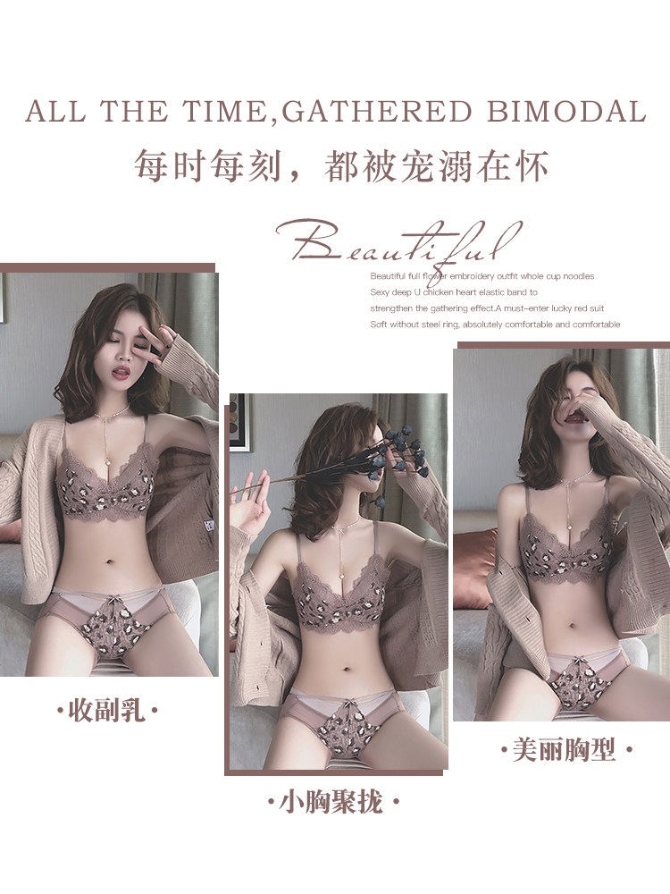 气质女王蕾丝豹纹性感小无钢圈胸罩 兰仪贝芬文胸