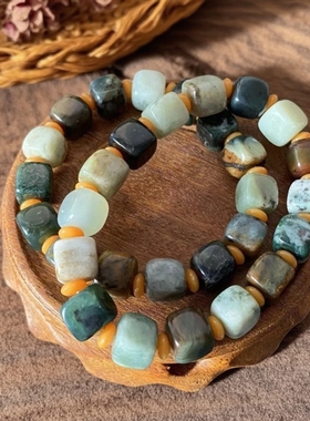 真品天然和田玉保真正品青海料晴水绿玉手串圆珠浅绿色手链男女款