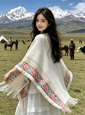 日本进口川西北民族风斗篷披风女