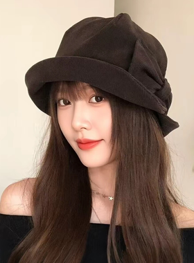 秋冬蝴蝶结保暖显脸小渔夫帽女