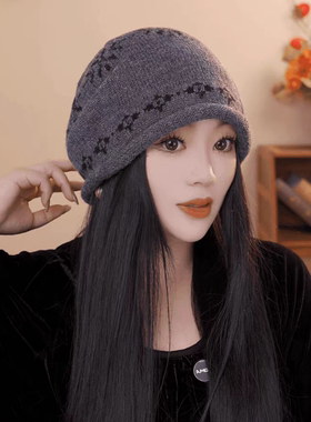 费尔岛针织堆堆帽女秋冬保暖显脸