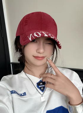 破洞硬顶宽檐显脸小棒球帽女款