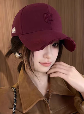 新款韩版字母刺绣破洞棒球帽子女