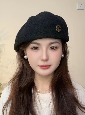 秋冬保暖黑色平檐字母前进帽女