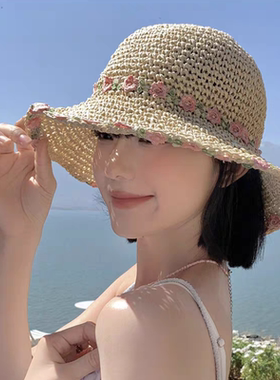 出游清新女性夏季大檐碎花遮阳帽