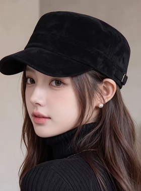 平顶黑色显脸小大檐马术帽女款