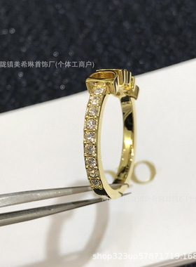 欧美D家复古JA满钻字母时尚潮流镂空女戒指迪家情侣对戒网红同款