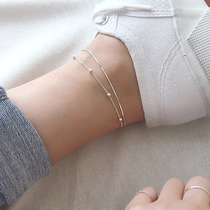 925 pure silver footed necklace male and female universal subsection Ins personality simple round pearl Snake Bone double foot ring accessories Accessories Feet accessories