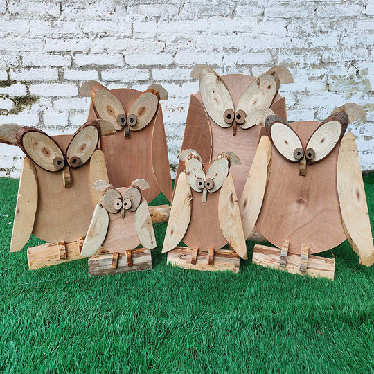 Creative small puppet owl wooden props kindergarten Internet celebrity window clothing display log decoration crafts