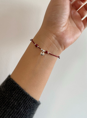 新年红绳手链】s925纯银简约小福袋细手绳酒红色手环本命年女礼物