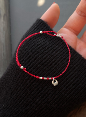 小福袋红绳手链】s925纯银正红色可调节简约细手链新年手环本命年