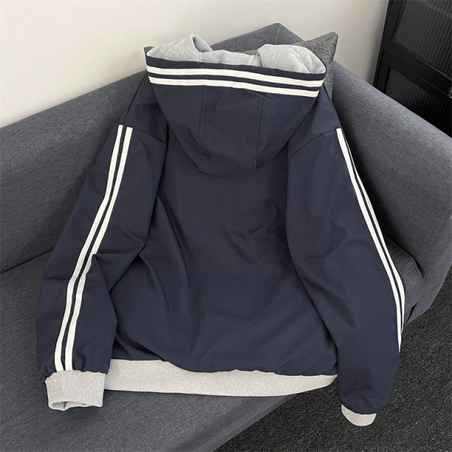 Retro simple casual reversible jacket for men and women spring and autumn hooded sports stitching striped baseball uniform
