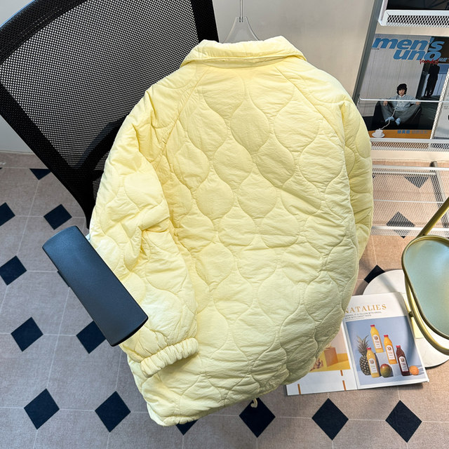 Black rhombus lapel down jacket for men and women winter quilted thickened casual loose lamb velvet cotton jacket