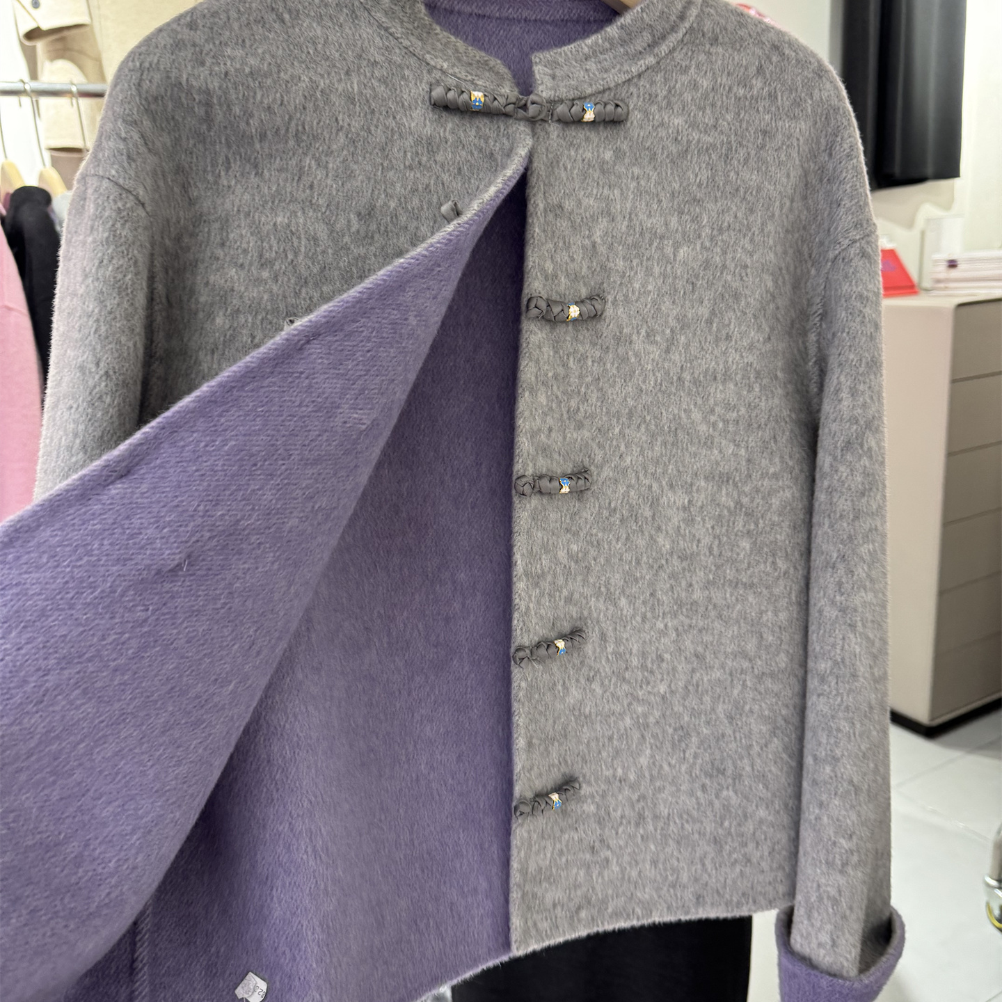 HANDMADE新中式国风大衣女2025冬新款高级感盘扣毛呢高支羊毛外套 - 图1