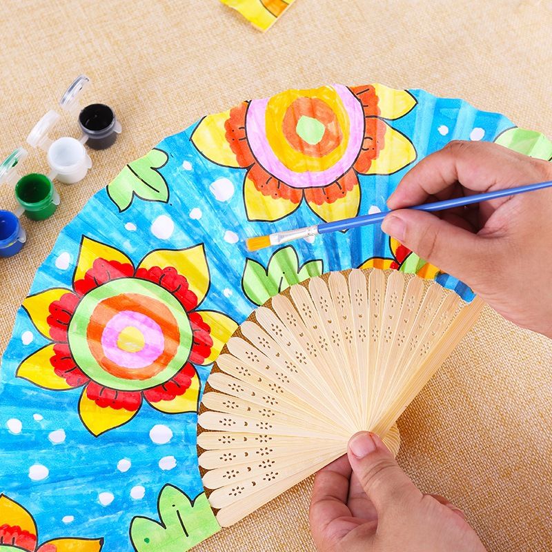 空白纸扇子7寸儿童diy绘画白色折扇幼儿园手工制作材料画画白扇子 - 图1