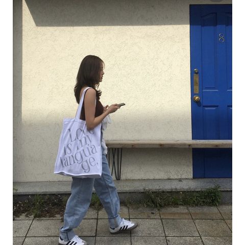 Unique SEI韩国小众设计百搭时髦字母印花大容量帆布袋休闲单肩包 - 图2