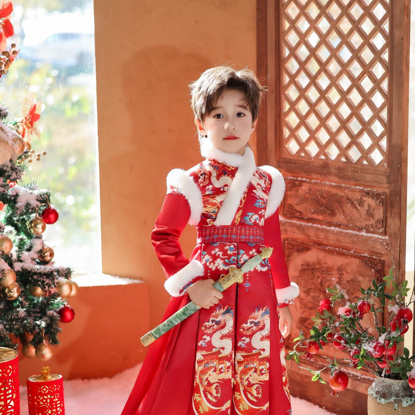 男童拜年服汉服冬款加绒加厚儿童古装国风侠客小少爷过年新年明制,淘宝优惠券,粉丝福利购,淘宝优惠卷