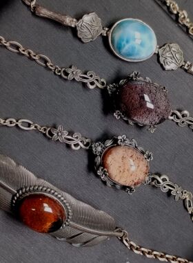 925银镶嵌天然绿幽灵彩幽水晶手链原矿绿松石蜜蜡个性复古74