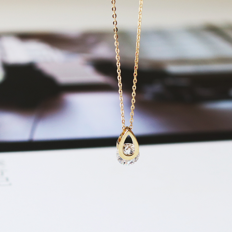 J MO 轻奢珠宝k金店日韩流行 韩国纯14k金黄金项链 镂空水滴微镶锆石k纯金锁骨链项链2