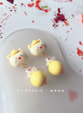 XY STUDIO原创手作设计童趣可爱少女猫咪纯银耳钉多巴胺耳环耳夹