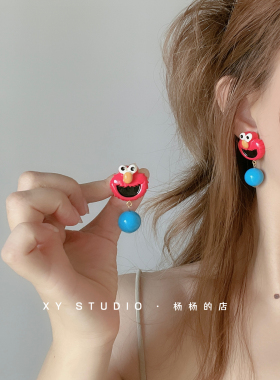 XY STUDIO手作甜美可爱小怪兽夸张耳环多巴胺活力音乐节拍照饰品