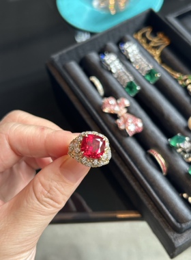 LuxuryLegend奢华传说 S925银镶培育鸽血红宝石戒指重工设计款女