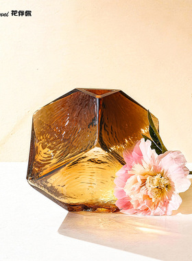 凹面魔方形水培玻璃花瓶家居软装插花工艺品几何花瓶摆件彩色玻璃