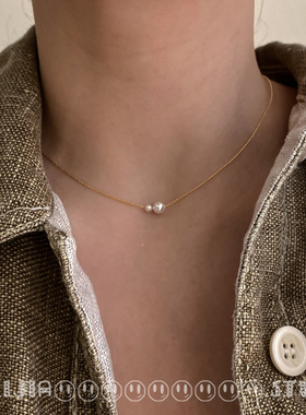 极简风珍珠吊坠项链锁骨链