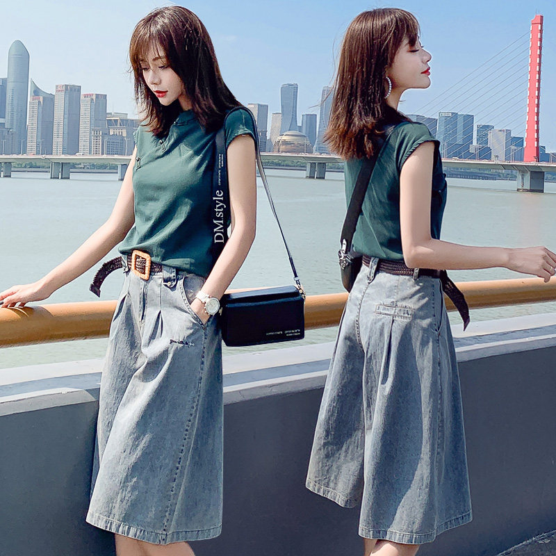 牛仔2020夏季新款高腰宽松阔腿裤 紫铃轻舞牛仔裤