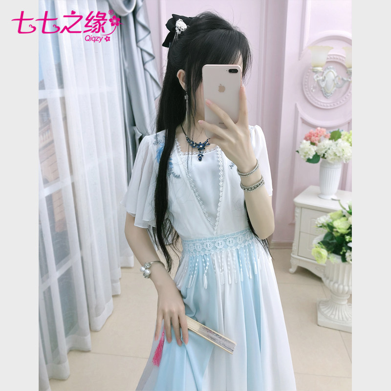 七七之缘蓝白国风新款夏改良连衣裙 七七之缘服饰连衣裙