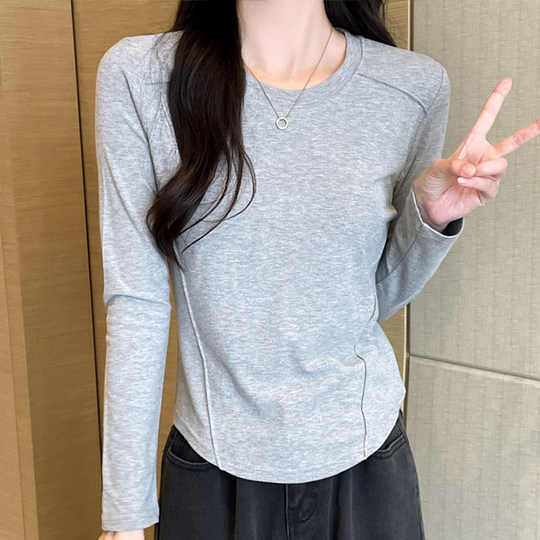 白色长袖打底衫女春秋内搭短款鱼骨小个子上衣设计感修身洋气T恤