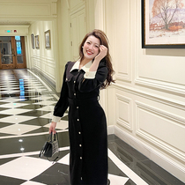 Zhang fart big code Women in autumn Winter French style Hepburn Black Temperament Long Skirt Fat Mm Closeted slim fit dress