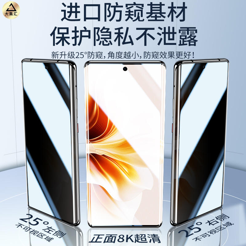 适用opporeno11钢化水凝膜reno10/9手机膜opporone6pro防窥膜5十4/3por+新款全屏oppo曲面全胶曲屏陶瓷防偷窥 - 图0