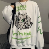 Трендовая брендовая ретро мультяшная утепленная толстовка подходит для мужчин и женщин, в корейском стиле, ручная роспись