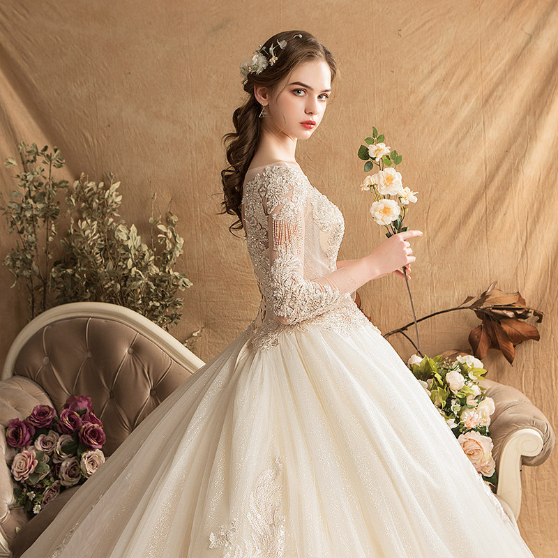 【凤尾花】宫廷法式重工拖尾2020婚纱 媛菲莎妮婚纱