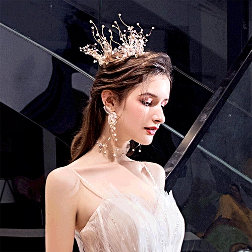 媛菲莎妮 Аксессуар для волос для невесты, серьги, корейский комплект, 2020, популярно в интернете, свадебный аксессуар